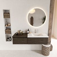MONDIAZ BUKLA 140cm badmeubel met module 60 kleur Dark Brown met 2 lades. Wastafel CLOUD rechts 1 kraangat kleur Talc.