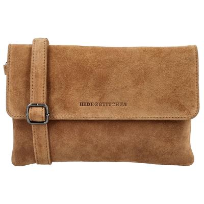 Hide & Stitches Suède Clutch/Schoudertas Brazos Camel