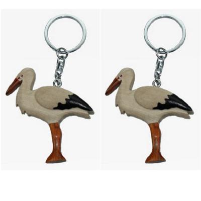 Houten ooievaar sleutelhangers 6 cm van hout - 6x stuks - Geboorte feest attenties - vogels - dieren