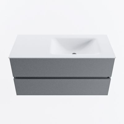 MONDIAZ VICA 100cm badmeubel onderkast Plata 2 lades. Wastafel CLOUD rechts zonder kraangat, kleur Talc.