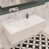 Mondiaz Lush Cloud badmeubel underlayment 100 cm 1 lade solid surface enkele spoelbak links zonder kraangat