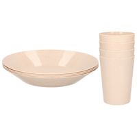 Setje van 8x diner/ontbijt bekers/bordjes van afbreekbaar bio-plastic in het eco-beige