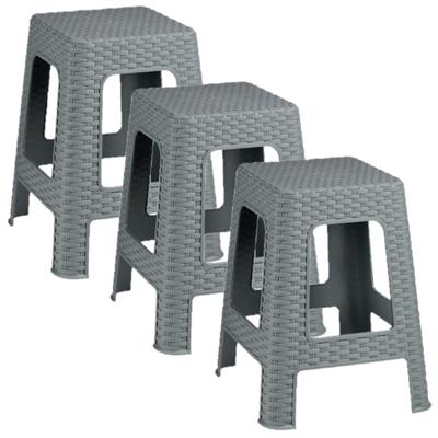 Rotan opstapje/krukje - 3x stuks - lichtgrijs - 36 x 36 x 45 cm - Keuken - badkamer - slaapkamer ops