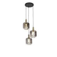 QAZQA Design hanglamp zwart met goud en smoke glas 3-lichts - Zuzanna - thumbnail