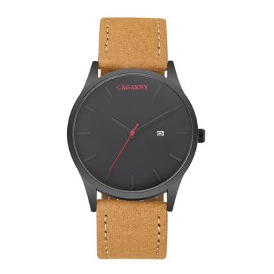 CAGARNY 6850 Fashion Dual Quartz beweging polshorloge met lederen Band (bruine Band Black Window)