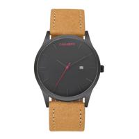 CAGARNY 6850 Fashion Dual Quartz beweging polshorloge met lederen Band (bruine Band Black Window)