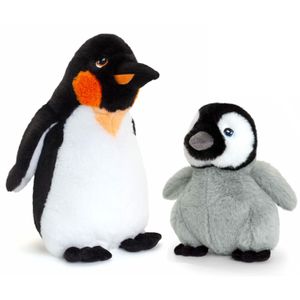 Keel Toys pluche Keizer pinguin met jong knuffeldieren - wit/zwart - staand - 25/40 cm