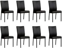 Set van 8 Zwarte leren moderne eetkamerstoelen Comfort - Hermes Leer Nero (zwart leer)