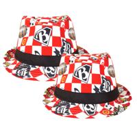 Carnaval hoedje Kojak - 2x - rood/wit geblokt - Brabant thema - Carnaval/themafeestjes