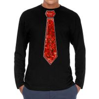 Bellatio Decorations Verkleed shirt heren - stropdas pailletten rood - zwart - carnaval -longsleeve 2XL  -