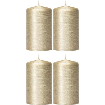 Cilinderkaars/stompkaars - 4x - creme goud - 6 x 10 cm - 25 branduren - sfeerkaarsen - kaarsen