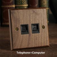 RetroLux Zwart Walnoot 1-4 Gang Wandschakelaar met Messing Toggle - thumbnail