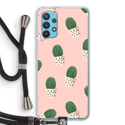 Cactusprint roze: Samsung Galaxy A32 4G Transparant Hoesje met koord