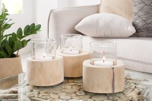 Elegante set van 3 lantaarns LIMOTION teakhouten theelichtkandelaars voor buiten - 38247
