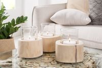 Elegante set van 3 lantaarns LIMOTION teakhouten theelichtkandelaars voor buiten - 38247