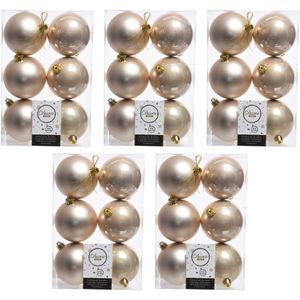 30x Licht parel/champagne kerstballen 8 cm kunststof mat/glans