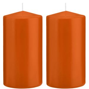 2x Oranje cilinderkaarsen/stompkaarsen 8 x 15 cm 69 branduren