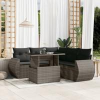 6-delige Loungeset met kussens poly rattan grijs