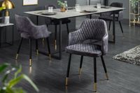 Elegante stoel PARIS grijs fluweel decoratief quilten en gouden voetdoppen - 40571