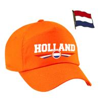 Nederland supporters setje - baseballcap print oranje - colbert pin broche vlag - volwassenen