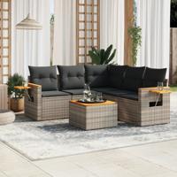 6-delige Loungeset met kussens poly rattan grijs