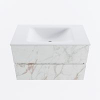 MONDIAZ VICA 80cm badmeubel onderkast Carrara 2 lades. Wastafel CLOUD midden zonder kraangat, kleur Talc.