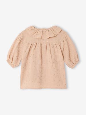 Babyjurk met sterretjes van gaas beige (poederkleur)