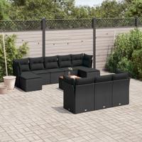 11-delige Loungeset met kussens poly rattan zwart