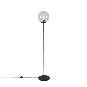 QAZQA Art deco vloerlamp zwart met helder glas - Pallon