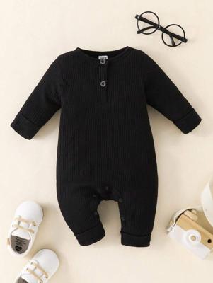 Baby Boy Unisex Half Button Jumpsuit Black / 74