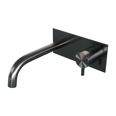 Inbouw Wastafelmengkraan Brauer Gunmetal Edition Coldstart Gebogen Uitloop Korte Ronde Hendel Rechts Geborsteld Gunmetal PVD Met Afdekplaat Brauer