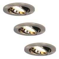 Set van 3 Lublin LED inbouwspots - 4 Watt 345 lumen - 2700K Warm wit - GU10 - Dimbaar - Rond - Kantelbaar - IP20 Voor binnen - RVS