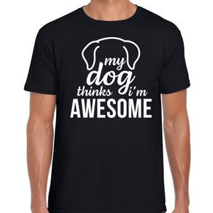 My dog thinks I am awesome / Mijn hond vindt me geweldig honden t-shirt zwart voor heren