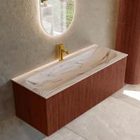 Badmeubel Mondiaz Kurve-Dlux | 120 cm | Meubelkleur Ruby | Wastafelkleur Nata | Solid surface | Wasbak midden spoelbak | 1 kraangat