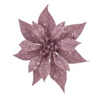 1x stuks decoratie bloemen kerstster roze glitter op clip 18 cm   -
