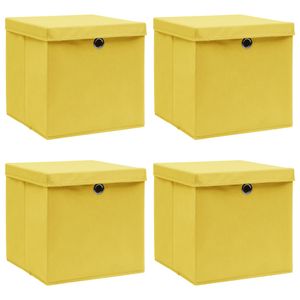 VidaXL Opbergboxen met deksel 4 st 32x32x32 cm stof geel