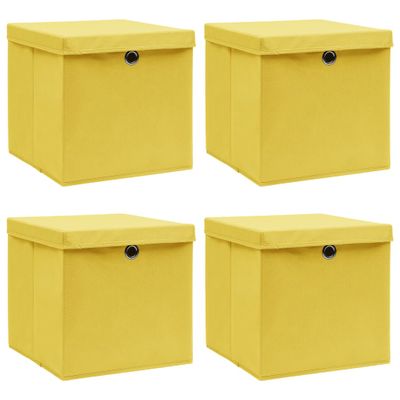 VidaXL Opbergboxen met deksel 4 st 32x32x32 cm stof geel