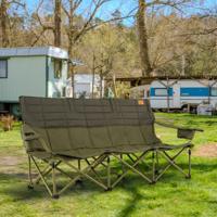 Oversized Campingstoel Voor 3 Personen Opvouwbare Stoffen Bank met Verstelbare Armleuningen Groen