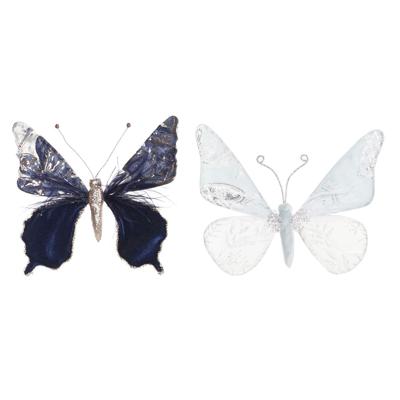 Kerstversiering DKD Home Decor Polyester Vlinder (2 Stuks) (23 x 3 x 19 cm)
