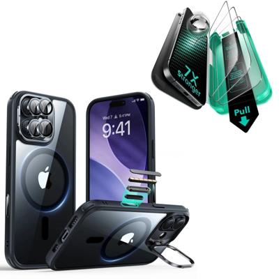 iPhone 17 Bundle Classic Hybrid Magnetic Case (Camera Control, Stash Stand) and Armorite Screen Protector - Clear Black
