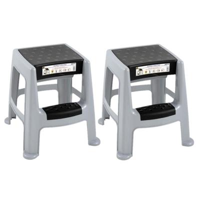 EDA Keukenkrukje/opstapje - 2x stuks - grijs/zwart - met opbergruimte - L47 x B45 x H49 cm
