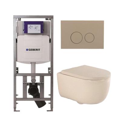 QeramiQ Dely Swirl Toiletset - 36.3x51.7cm - Geberit UP320 Burda inbouwreservoir - 35mm zitting - bedieningsplaat taupe - ronde knoppen - beige 0701131/SW1102378/SW1000771/SW1026259