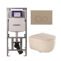 QeramiQ Dely Swirl Toiletset - 36.3x51.7cm - Geberit UP320 Burda inbouwreservoir - 35mm zitting - bedieningsplaat taupe - ronde knoppen - beige 0701131/SW1102378/SW1000771/SW1026259