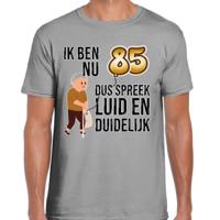 Cadeau T-shirt heren - leeftijd 85 jaar - grijs - luid en duidelijk - verjaardagsfeest