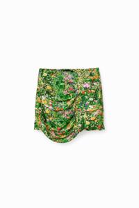 Gedrapeerde minirok met bloemen - GREEN - L