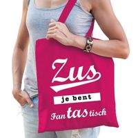 Katoenen cadeau tasje zus je bent fantastisch fuchsia roze - thumbnail