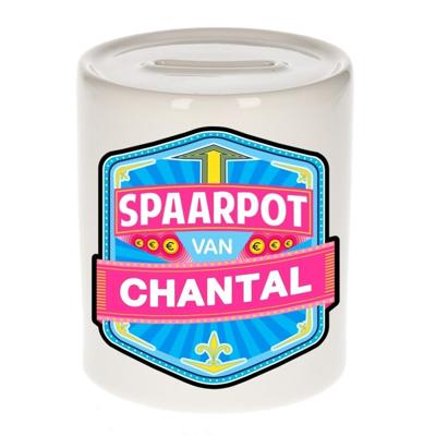 Kinder spaarpot met naam - Chantal - keramiek - met dop - wit - Sparen - Spaargeld van Chantal