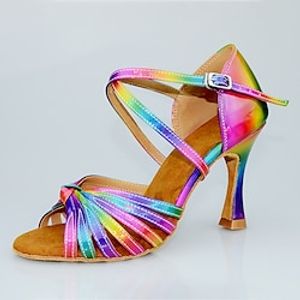 Dames Latin schoenen Feest Prestatie Oefenen Sprankelende schoenen Patroon / Print Hakken Patroon / Print Wijd uitlopende hak Kruisriem Regenboog Lightinthebox