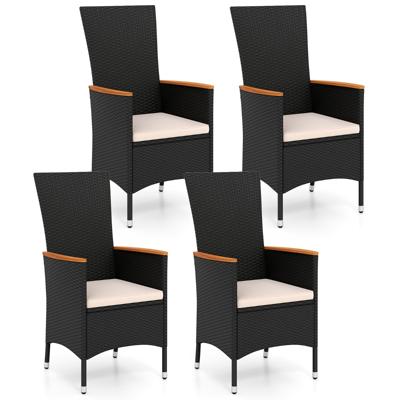 Tuinstoelen in Sets van Twee of Vier Rieten Tuinstoelen met Hoge Rugleuning Kunstrietstoelen met Afneembare Kussens en Wasbare Hoezen-4 stuks