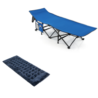 Veldbed met Zijvak Inklapbaar Campingbed Klapbed met 7 cm Dikke Matras met 4 Bevestigingsbanden -Donkerblauw